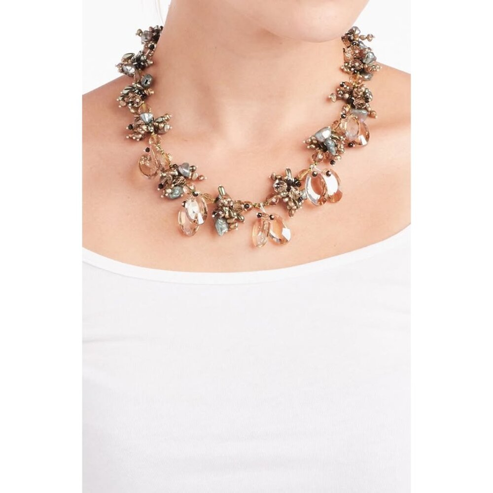 DRAMATIC Confetti Necklace Genuine Pearls Crystals and Beads
